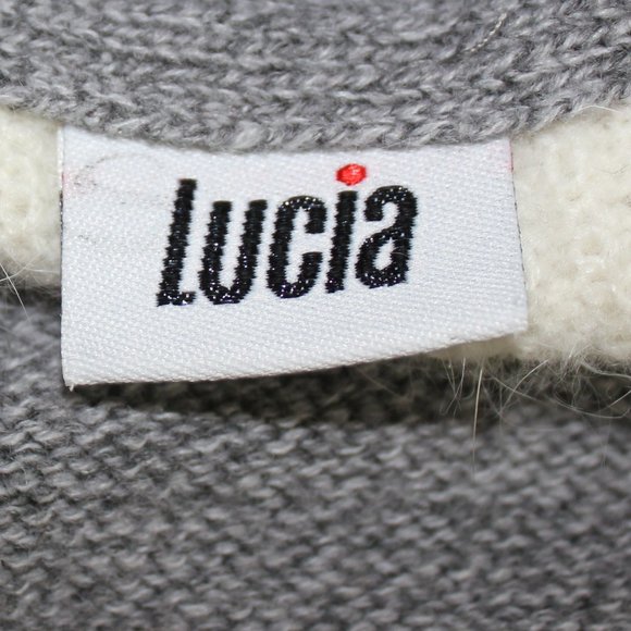 VTG Lucia Grey White Stripes  Cardigan button down  Wool Blended Size Large (12) - Picture 9 of 11